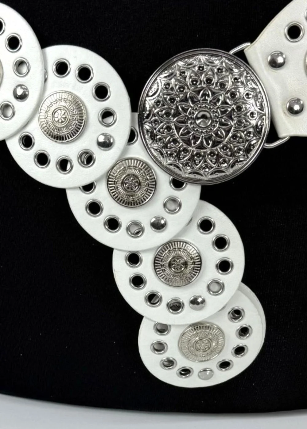 Raffaella Ladies White Wide Disc Belt - One Size Image 2