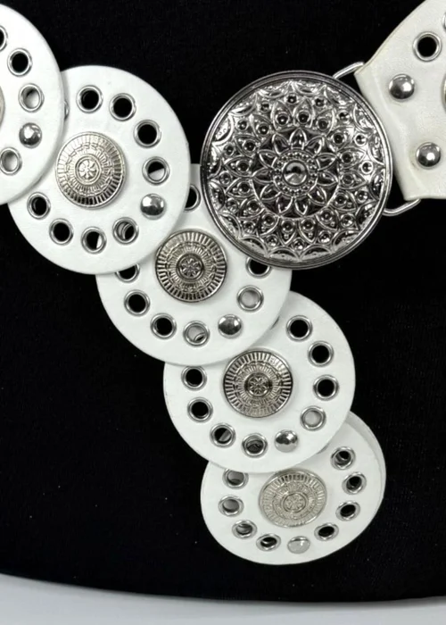 Raffaella Ladies White Wide Disc Belt - One Size Image 2