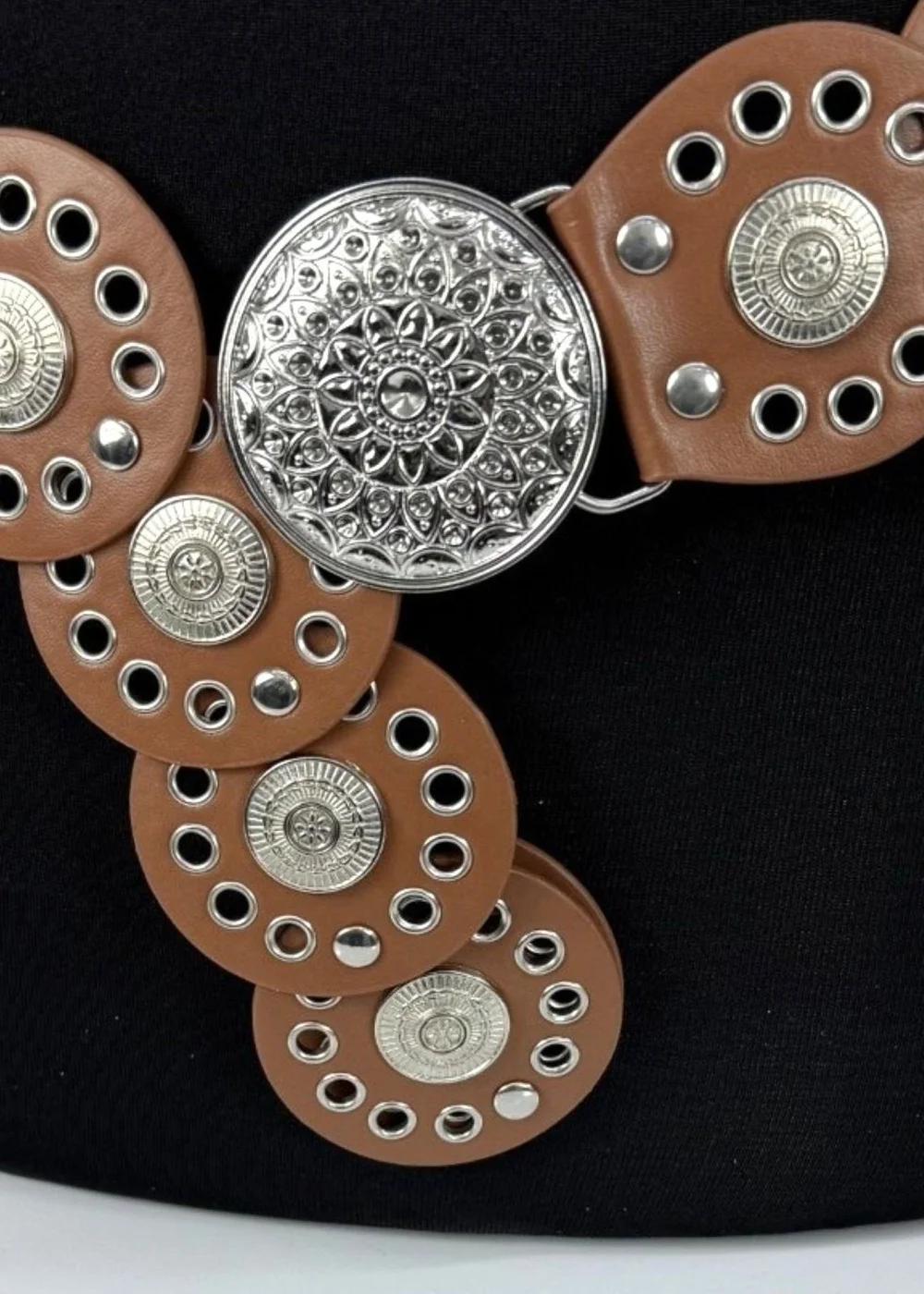 Raffaella Ladies Tan Wide Disc Belt - One Size Image 2