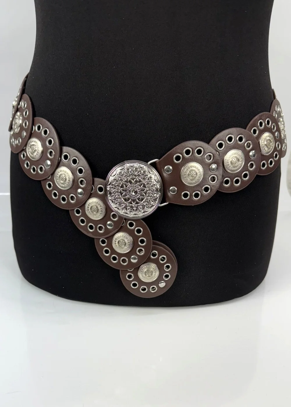 Raffaella Ladies Brown Wide Disc Belt - One Size Image 1