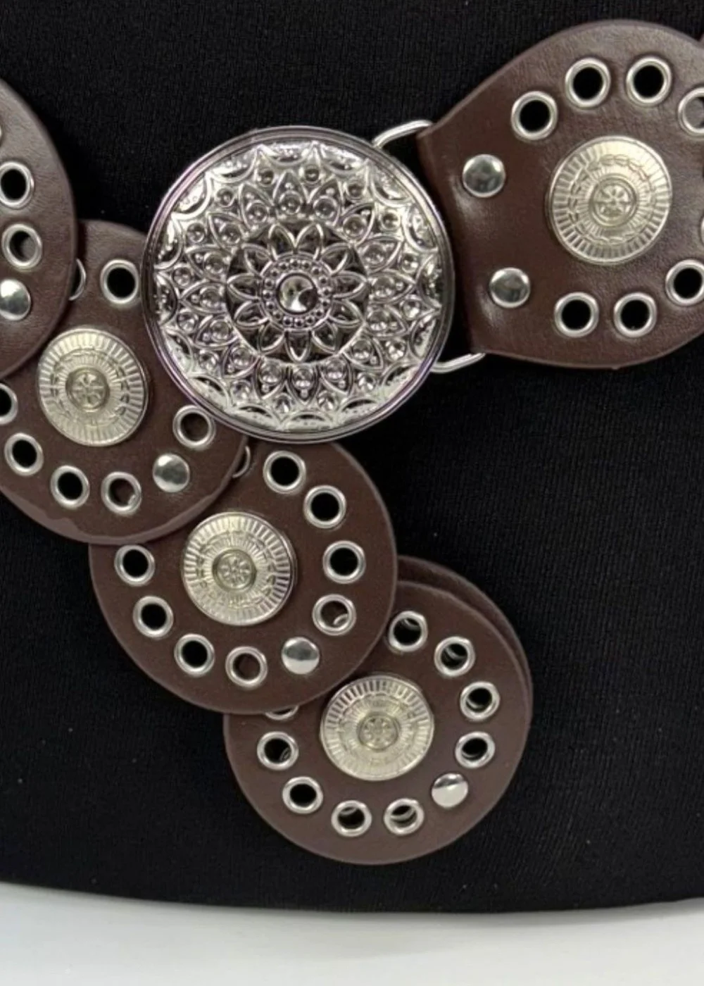 Raffaella Ladies Brown Wide Disc Belt - One Size Image 2