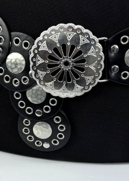 Raffaella Ladies Black Large Eyelet Disc Belt - One Size Image 2