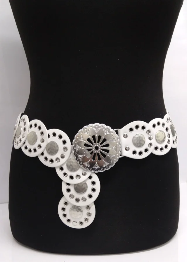 Raffaella Ladies White Large Eyelet Disc Belt