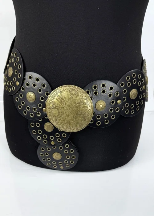 Raffaella Ladies Black Wide Disc Belt - One Size Image 1