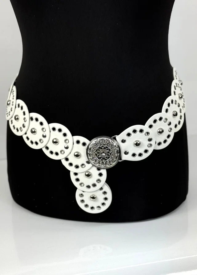 Raffaella Ladies White Wide Eyelet Disc Belt