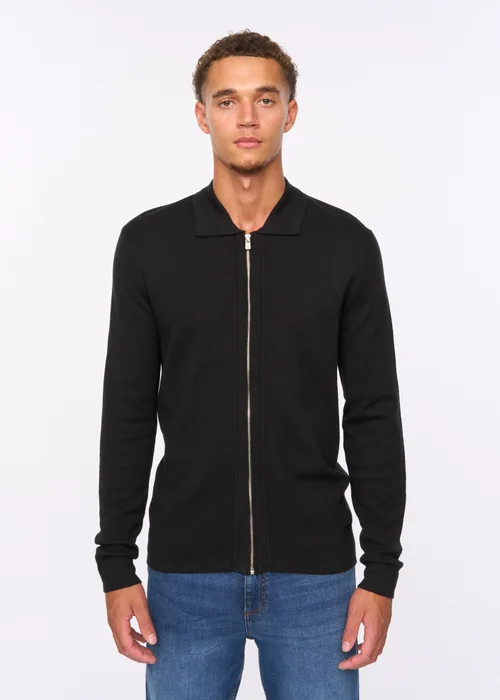 Duck & Cover Black Melfi Zip Thru Knit - Medium Image 1