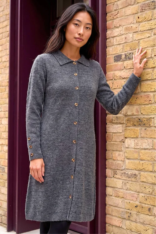 Roman Grey Petite Collared Knit Shift Dress - 16 Image 2