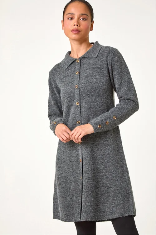 Roman Grey Petite Collared Knit Shift Dress - 16 Image 3