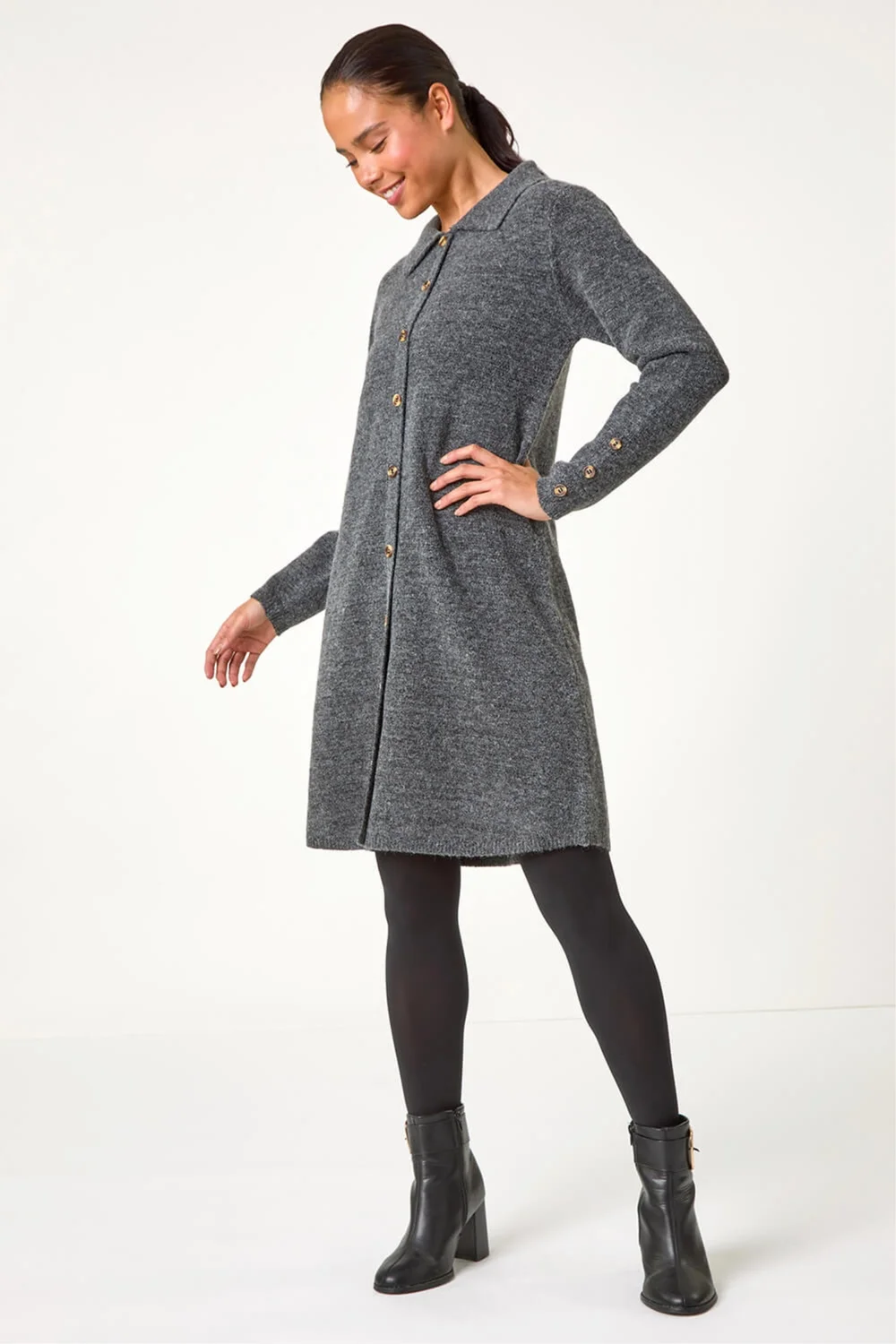 Roman Grey Petite Collared Knit Shift Dress - 16 Image 1