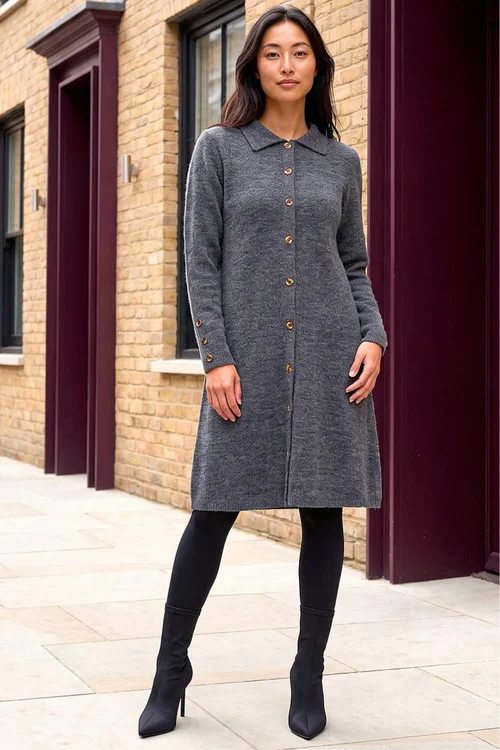 Roman Grey Petite Collared Knit Shift Dress - 16 Image 1