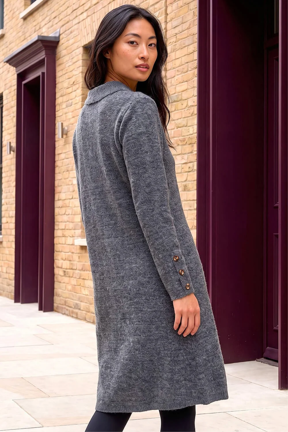 Roman Grey Petite Collared Knit Shift Dress - 16 Image 4