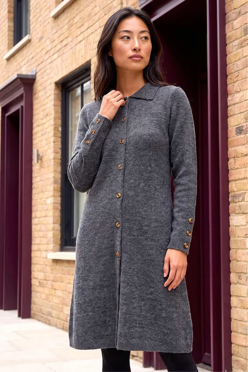Roman Grey Petite Collared Knit Shift Dress - 16 Image 3