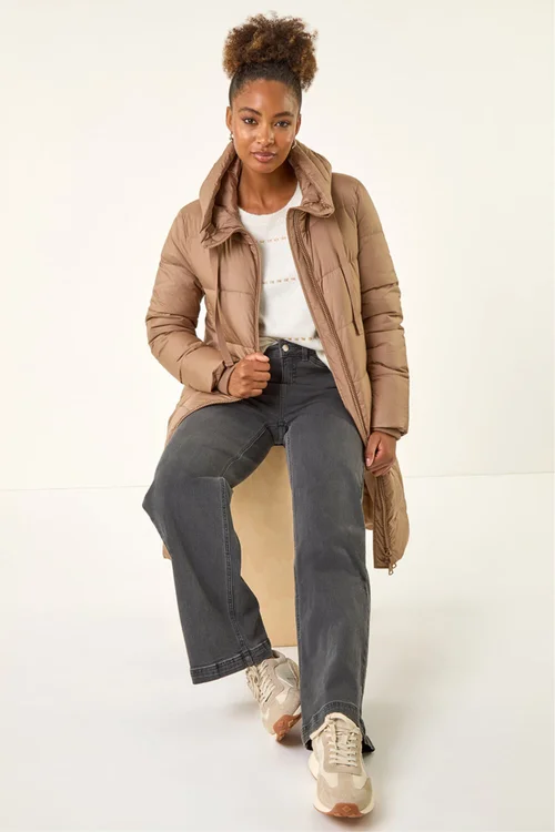 Roman Mocha Longline Padded Hooded Coat - 20 Image 1