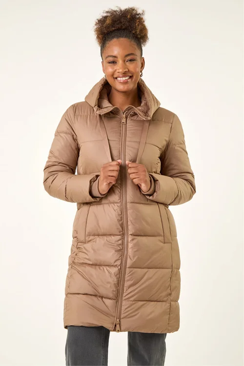 Roman Mocha Longline Padded Hooded Coat - 20 Image 4