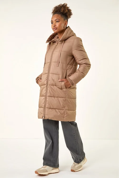Roman Mocha Longline Padded Hooded Coat - 20 Image 2