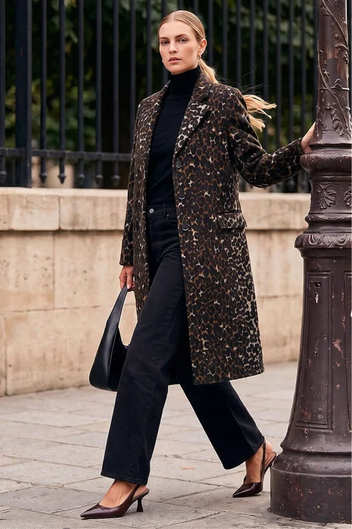 Roman Brown Animal Print Formal Pocket Coat - 20 Image 1