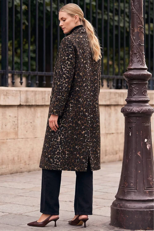 Roman Brown Animal Print Formal Pocket Coat - 20 Image 3