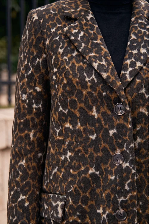 Roman Brown Animal Print Formal Pocket Coat - 20 Image 4
