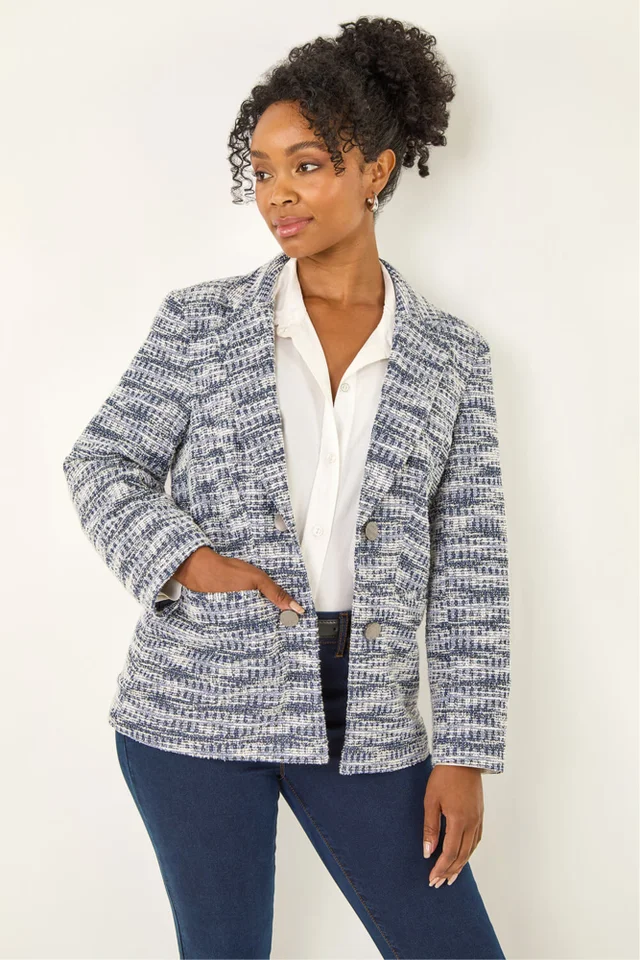 Roman Navy Petite Collared Boucle Jacket