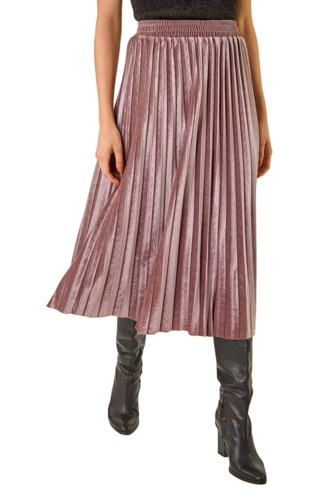 Roman Rose Velvet Pleated Midi Skirt