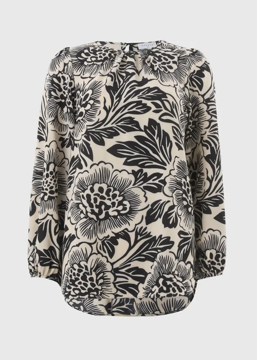 Black Floral Scoop Hem Blouse - Size 8 Image 4