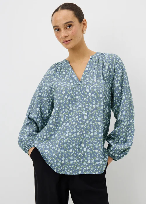 Blue Floral Popover Blouse - Size 8 Image 1
