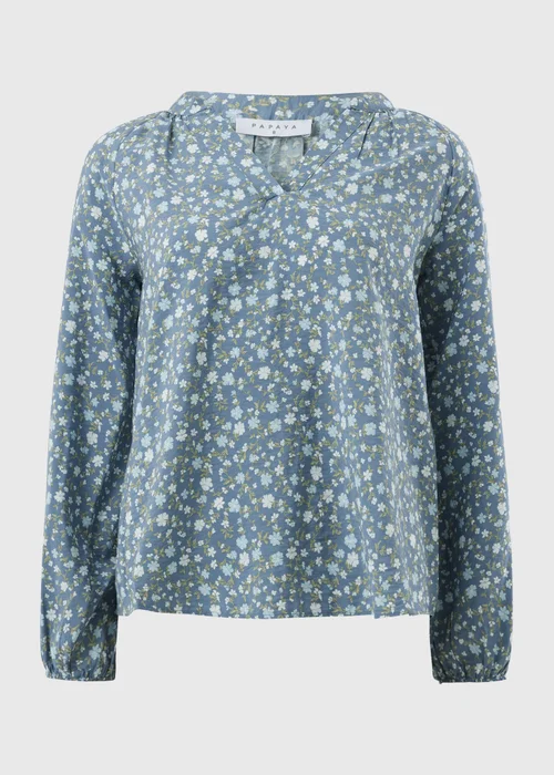 Blue Floral Popover Blouse - Size 8 Image 4