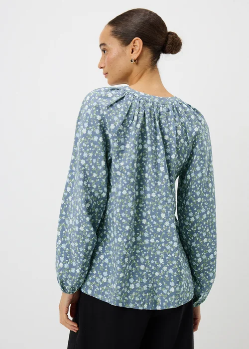Blue Floral Popover Blouse - Size 8 Image 3