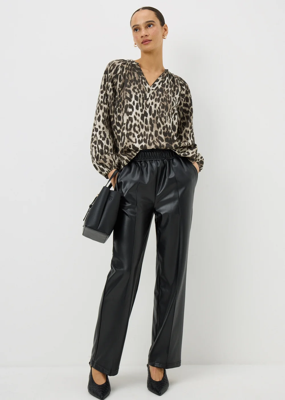 Brown Leopard Print Popover Blouse - Size 8 Image 1