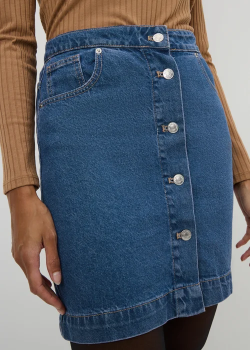 Dark Wash Button Through Skirt - Size 8 Image 1