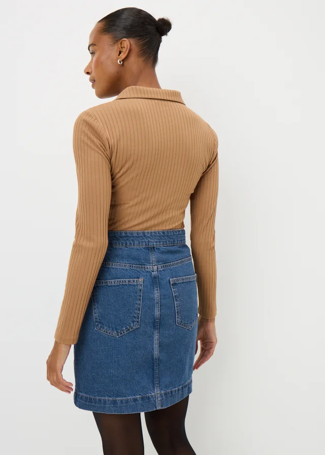 Dark Wash Button Through Skirt