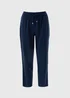 Navy Linen Blend Tapered Trousers - Size 8 Image 4