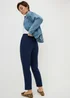 Navy Linen Blend Tapered Trousers - Size 8 Image 3
