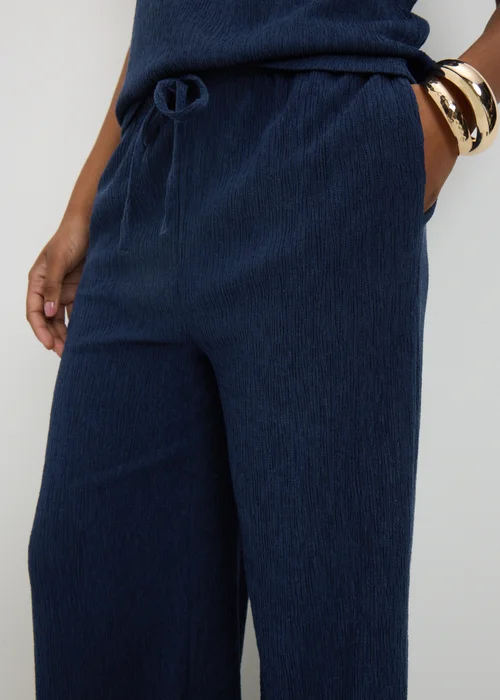 Navy Textured Co Ord Wide Leg Trousers - Size 22 31 leg Image 3