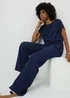 Navy Textured Co Ord Wide Leg Trousers - Size 22 31 leg Image 1
