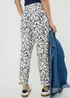 Navy Print Linen Blend Tapered Trousers - Size 8 Image 3