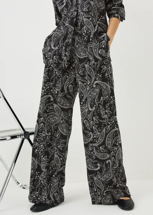 Black Paisley Co Ord Wide Leg Trousers - Size 08 29 leg Image 2
