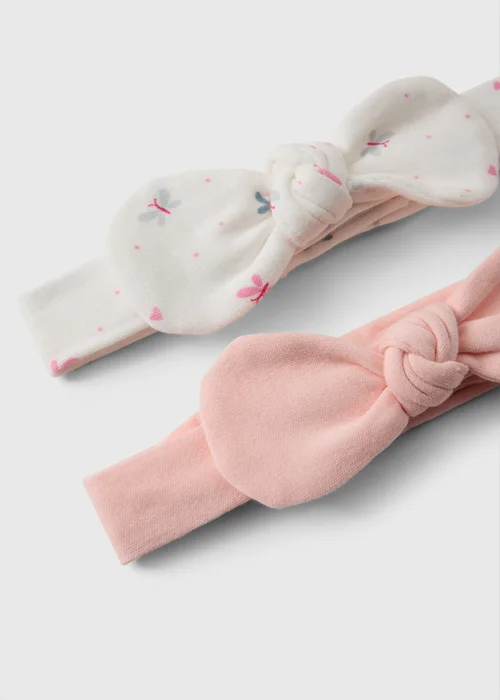 2 Pack Baby Pink Bow Headbands (Newborn-6mths) - Age 0 - 3 Months Image 2