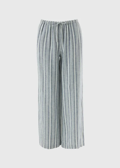 Blue Stripe Linen Blend Wide Leg Trousers - 22/L31 Image 5