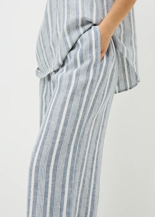 Blue Stripe Linen Blend Wide Leg Trousers - Size 08 29 leg Image 2