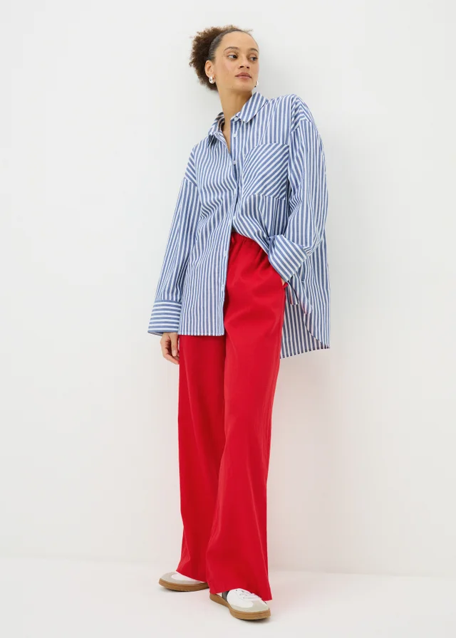 Red Linen Blend Wide Leg Trousers