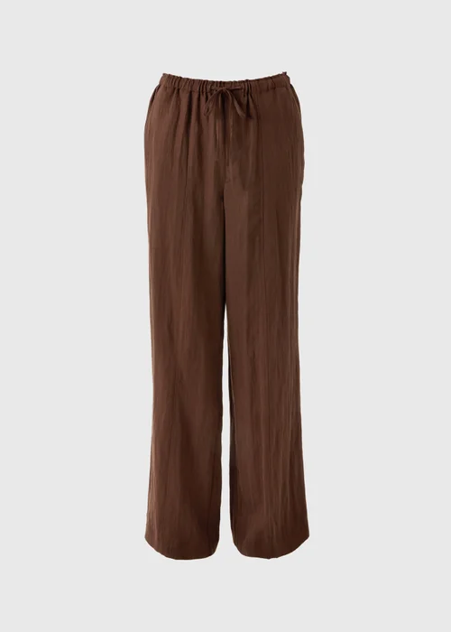 Chocolate Brown Lyocell Wide Leg Co Ord Trousers - Size 08 29 leg Image 4