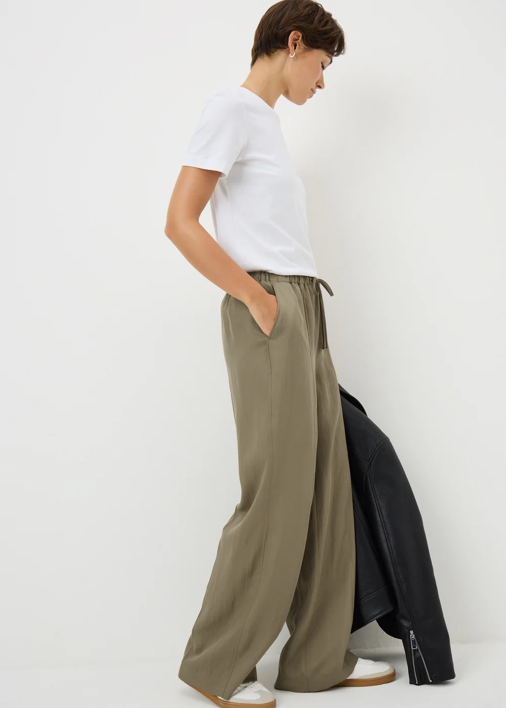 Khaki Lyocell Wide Leg Trousers - Size 08 29 leg Image 2