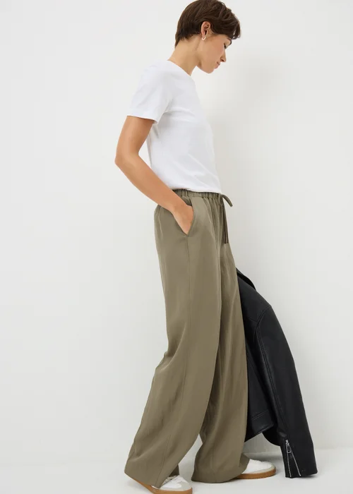 Khaki Lyocell Wide Leg Trousers - Size 08 29 leg Image 2