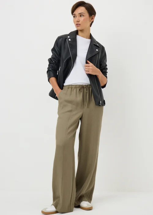 Khaki Lyocell Wide Leg Trousers - Size 08 29 leg Image 1