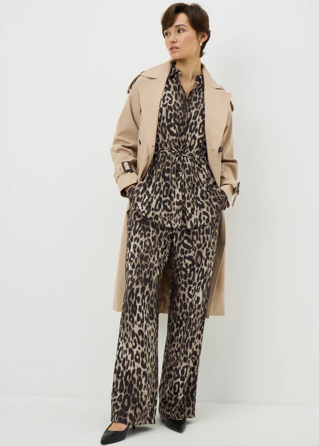 Brown Leopard Print Co Ord Wide Leg Trousers