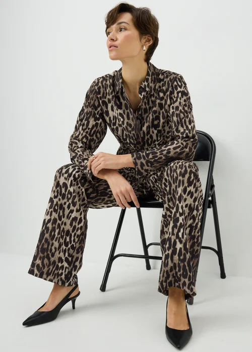 Brown Leopard Print Co Ord Wide Leg Trousers - Size 14 29 leg Image 1