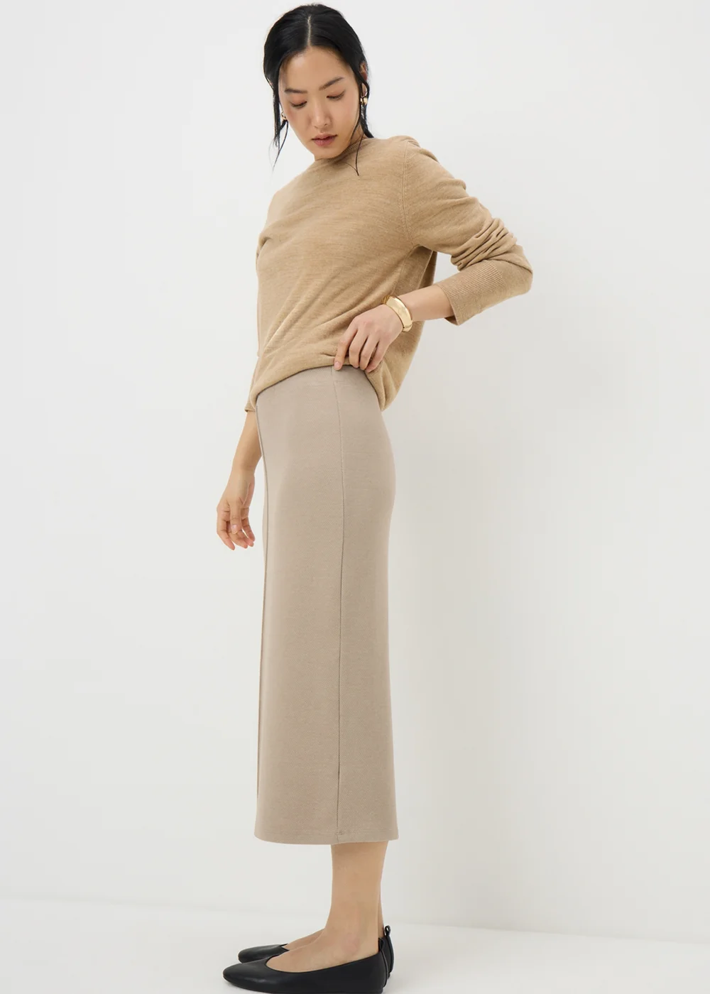 Beige Cosy Midi Skirt - Size 10 Image 1