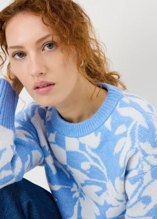 Blue Floral Jacquard Jumper - S Image 2