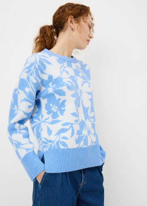Blue Floral Jacquard Jumper - S Image 1